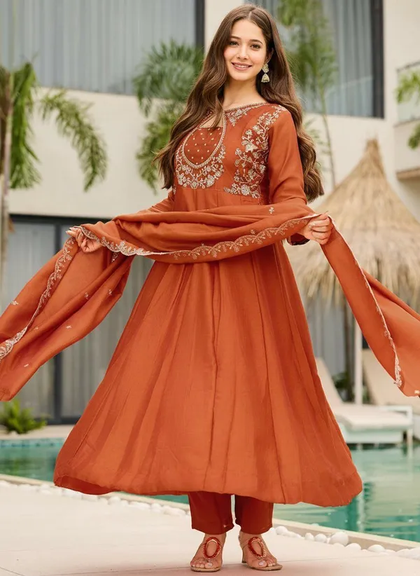 Orange_Art_Silk_Anarkali_Embroidered_Kurta_Set_For_Women
