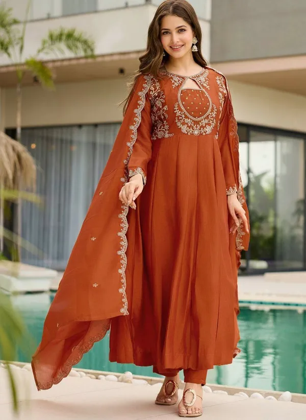 Orange_Art_Silk_Anarkali_Embroidered_Kurta_Set_For_Women