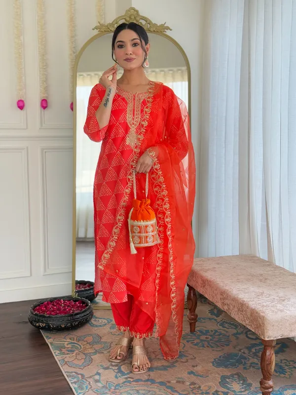 Orange_French_Crepe_Embroidered_Kurta_Set_For_Women