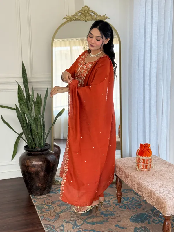 Orange_Viscose_Chinon_Straight_Embroidered_Kurta_Set_For_Women