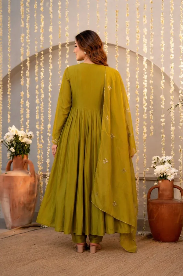Yellow_Chanderi_Silk_Embroidered_Flared_Kurta_Set_For_Women