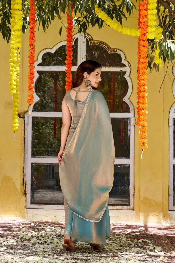 Green_Satin_Sleeveless_Bead_Embroidered_Kurti_Sharara_Set_For_Women