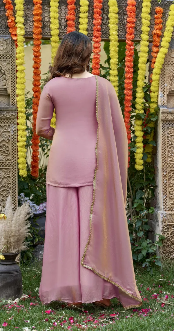 Peach_Satin_Kurta_Pant_Dupatta_Set_For_Women