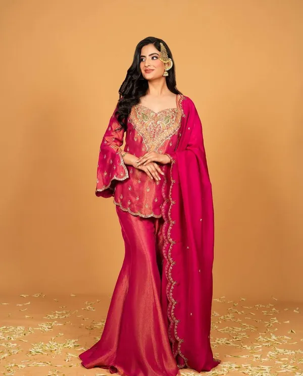 Pink_Art_Silk_Zari_Bead_Embroidered_Kurti_Sharara_Set_For_Women
