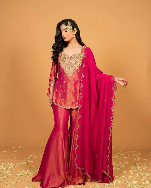 Pink_Art_Silk_Zari_Bead_Embroidered_Kurti_Sharara_Set_For_Women