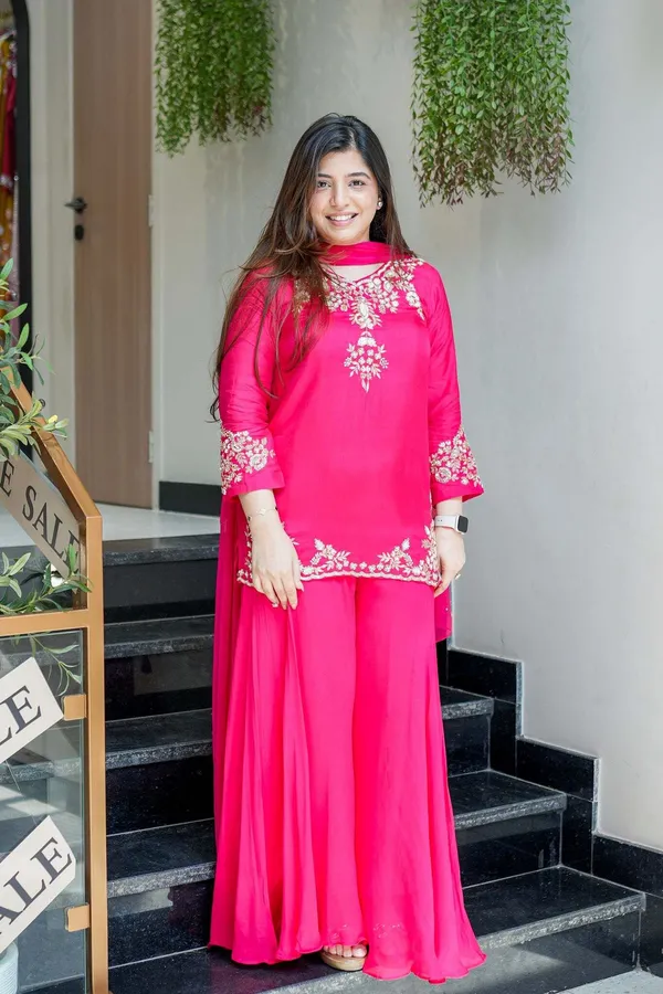 Pink_Crepe_Zari_Embroidered_Keyhole_Neck_Kurta_Sharara_Set_For_Women