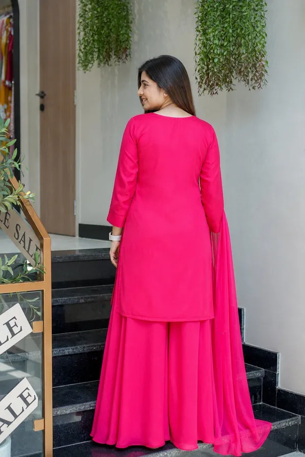Pink_Crepe_Zari_Embroidered_Keyhole_Neck_Kurta_Sharara_Set_For_Women
