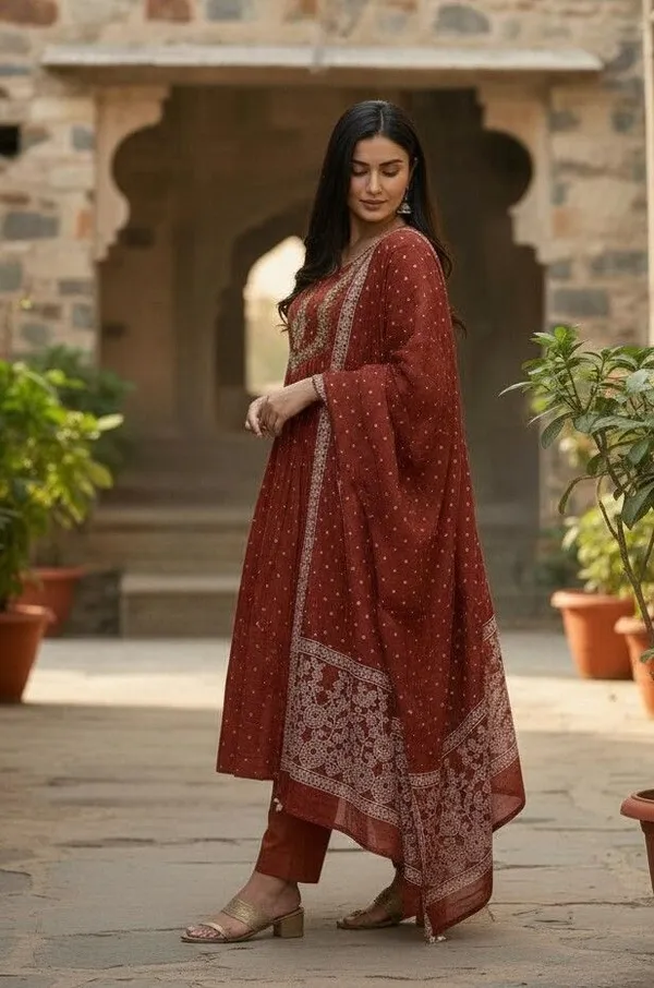 Orange_Pure_Cotton_A-Line_Zari_Embroidered_Kurta_Set_For_Women