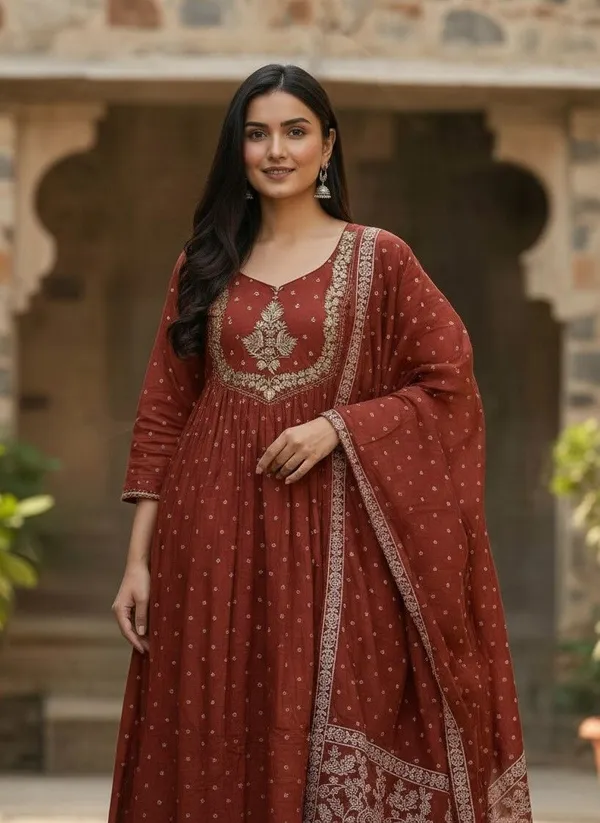 Orange_Pure_Cotton_A-Line_Zari_Embroidered_Kurta_Set_For_Women
