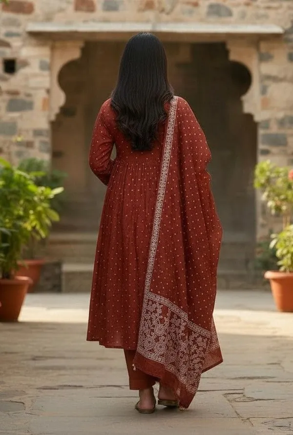 Orange_Pure_Cotton_A-Line_Zari_Embroidered_Kurta_Set_For_Women