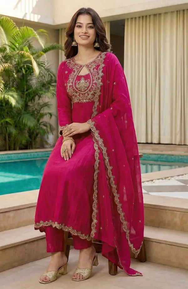 Pink_Silk_Blend_Zari_Floral_Embroidered_Kurta_Set_For_Women