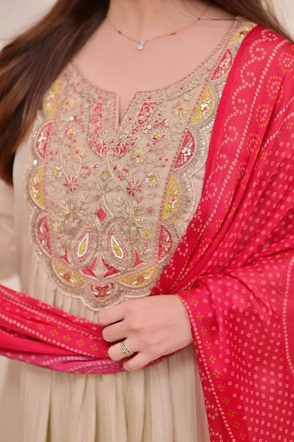 Cream_Chiffon_Flared_Thread_Embroidered_Anarkali_Kurta_Set_For_Women