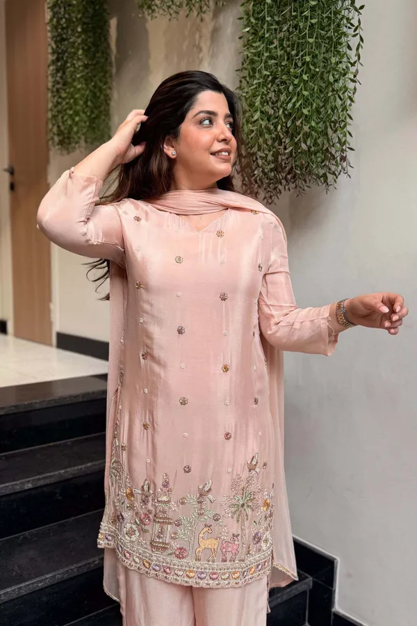 Peach_Crepe_Kurta_Palazzo_Dupatta_Set_For_Women
