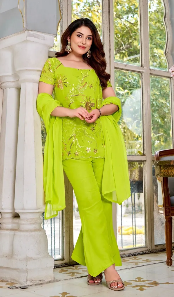 Green_Georgette_Straight_Sequin_Embroidered_Kurta_Set_For_Women