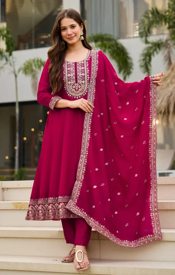 Pink_Cotton_Blend_A-Line_Zari_Work_Kurta_Pant_Set_For_Women