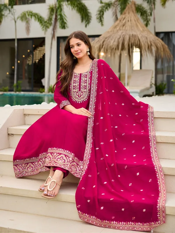 Pink_Cotton_Blend_A-Line_Zari_Work_Kurta_Pant_Set_For_Women