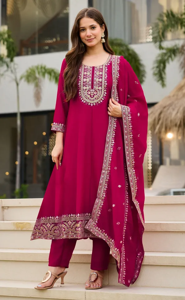 Pink_Cotton_Blend_A-Line_Zari_Work_Kurta_Pant_Set_For_Women