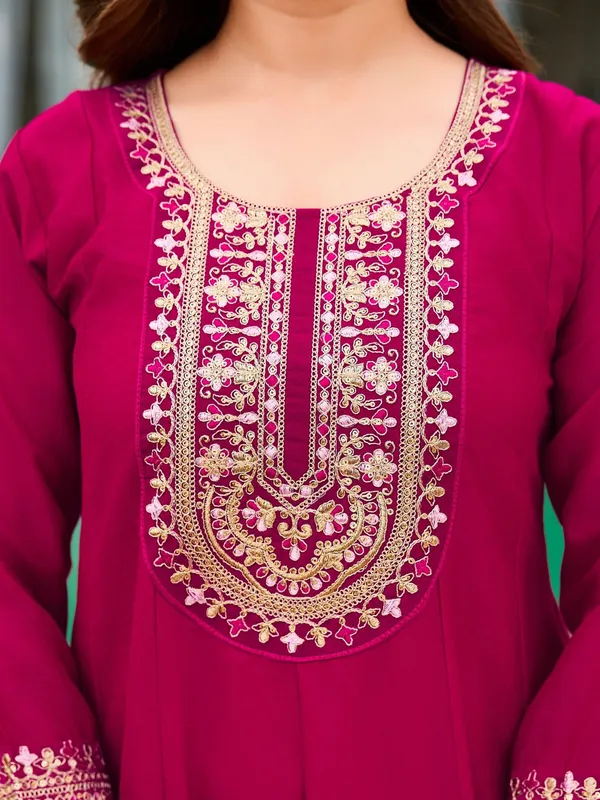 Pink_Cotton_Blend_A-Line_Zari_Work_Kurta_Pant_Set_For_Women