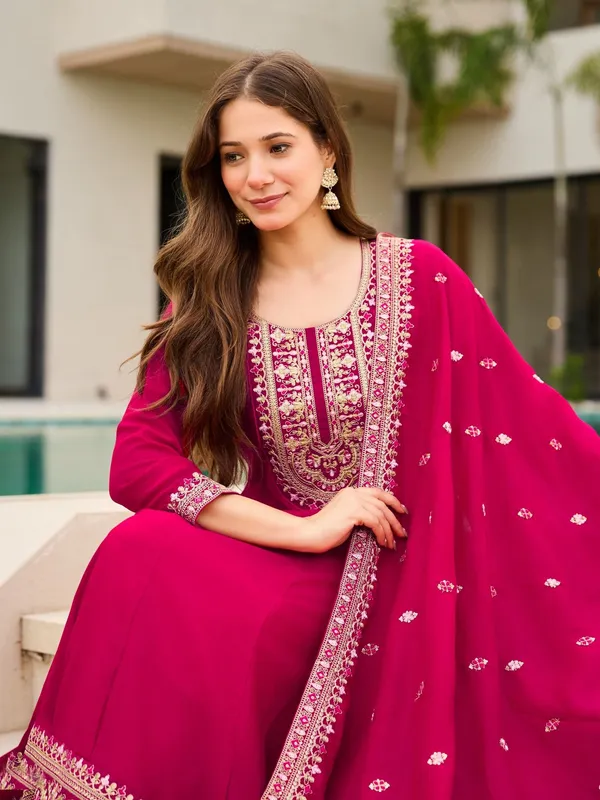 Pink_Cotton_Blend_A-Line_Zari_Work_Kurta_Pant_Set_For_Women