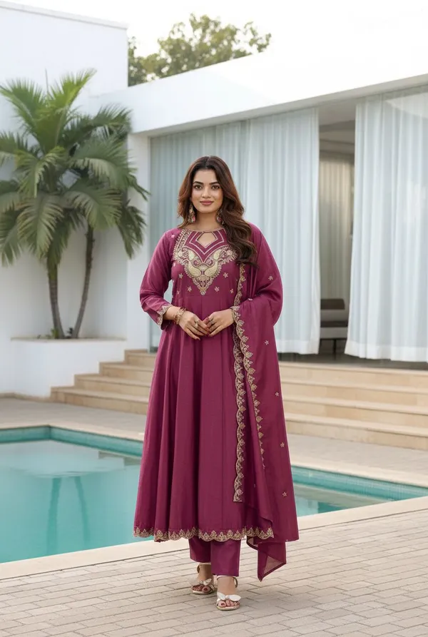 Purple_Cotton_Blend_A-Line_Zari_Embroidered_Kurta_Pant_Dupatta_Set_For_Women