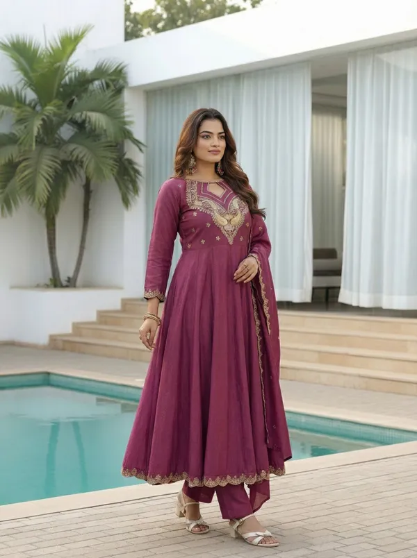 Purple_Cotton_Blend_A-Line_Zari_Embroidered_Kurta_Pant_Dupatta_Set_For_Women