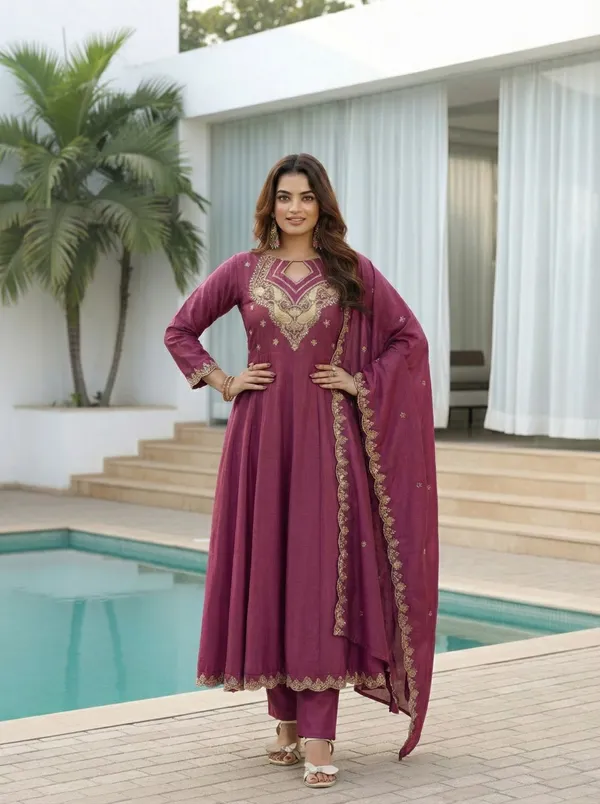 Purple_Cotton_Blend_A-Line_Zari_Embroidered_Kurta_Pant_Dupatta_Set_For_Women