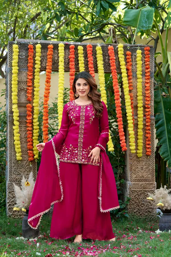 Pink_Satin_Sleeveless_Sequin_Embroidered_Kurti_Sharara_Set_For_Women