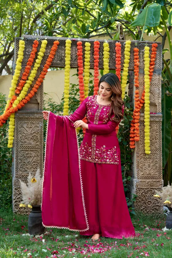 Pink_Satin_Sleeveless_Sequin_Embroidered_Kurti_Sharara_Set_For_Women