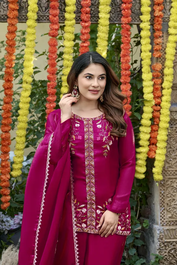 Pink_Satin_Sleeveless_Sequin_Embroidered_Kurti_Sharara_Set_For_Women
