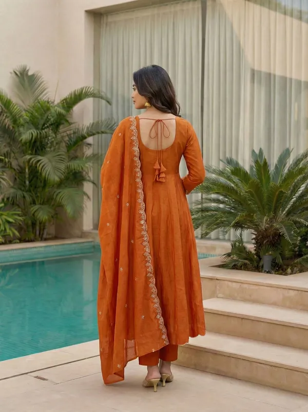 Orange_Cotton_Blend_A-Line_Zari_Embroidered_Kurta_Set_For_Women