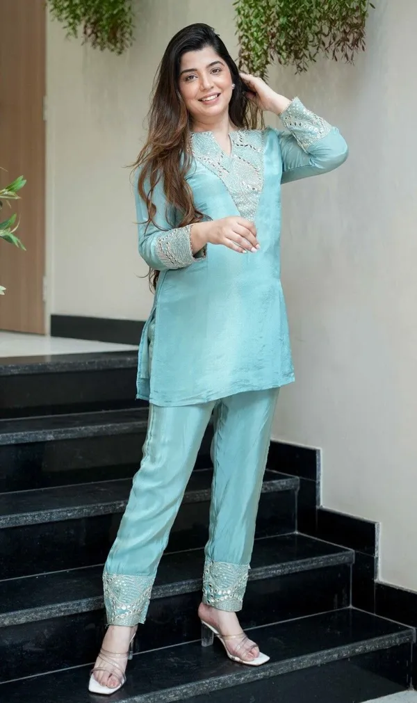 Blue_Satin_Straight_Embroidered_Kurta_Pant_Set_For_Women