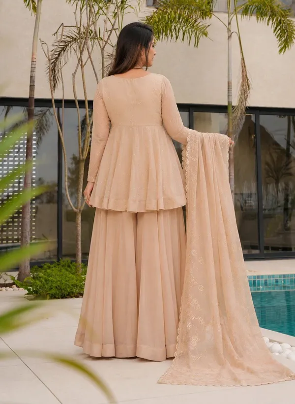 Beige_Georgette_Peplum_Mukaish_Embroidered_Ethnic_Top_Sharara_Set_For_Women