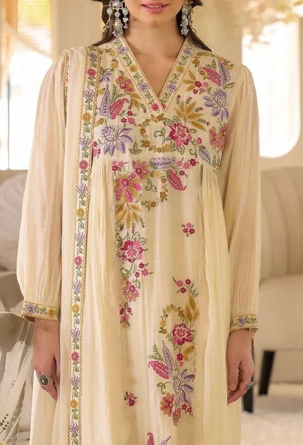 Beige_Georgette_A-Line_Thread_Work_Kurta_Pant_Dupatta_Set_For_Women