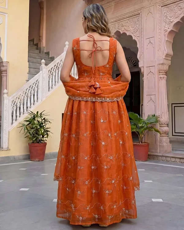 Orange_Organza_Flared_Sequin_Embroidered_Anarkali_Kurta_Set_For_Women
