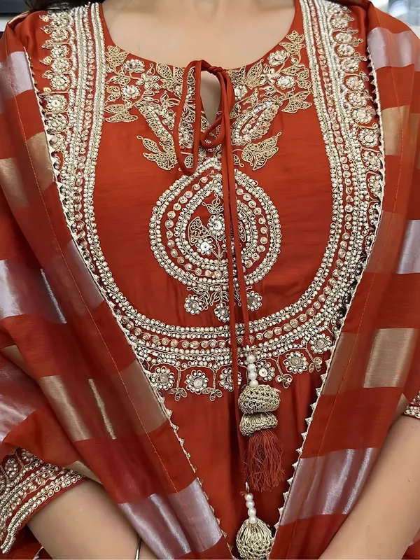 Orange_Chanderi_Anarkali_Zari_Embroidered_Kurta_Set_For_Women