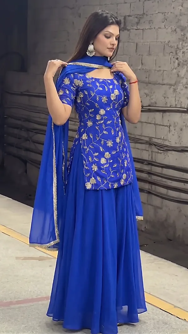 Blue_Georgette_Sequin_Embroidered_Flared_Sharara_Dupatta_Set_For_Women