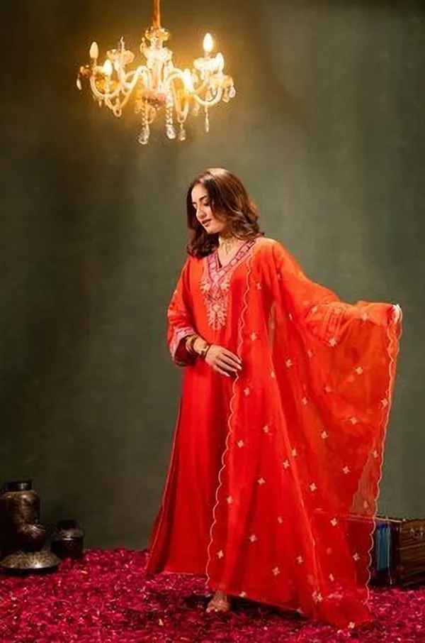 Orange_Chanderi_Anarkali_Zari_Embroidered_Kurta_Churidar_Set_For_Women