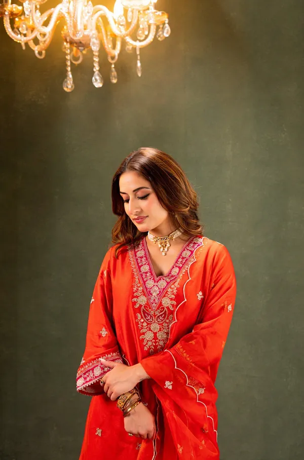 Orange_Chanderi_Anarkali_Zari_Embroidered_Kurta_Churidar_Set_For_Women