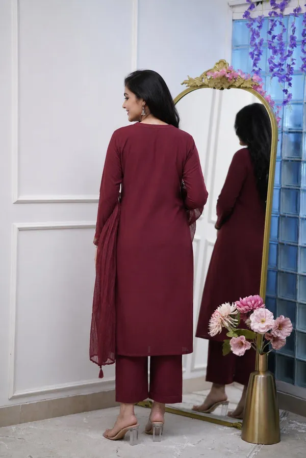 Maroon_Viscose_Rayon_Straight_Floral_Embroidered_Kurta_Palazzo_Set_For_Women