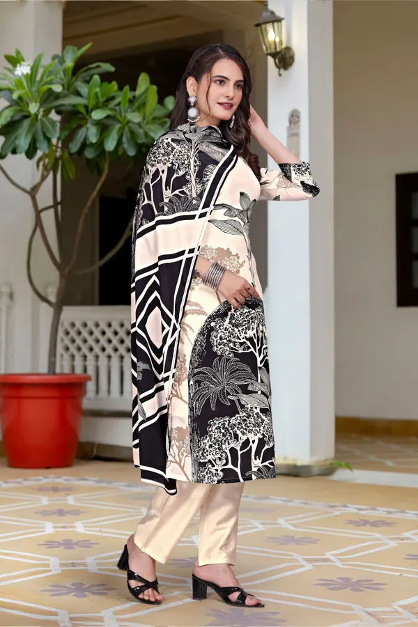 Beige_Crepe_Straight_Fit_Botanical_Print_Kurta_Set_For_Women