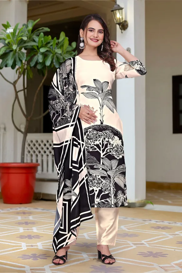 Beige_Crepe_Straight_Fit_Botanical_Print_Kurta_Set_For_Women