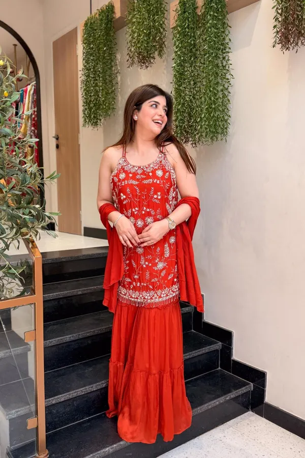 Orange_Polyester_Halter_Neck_Embroidered_Sharara_Set_For_Women