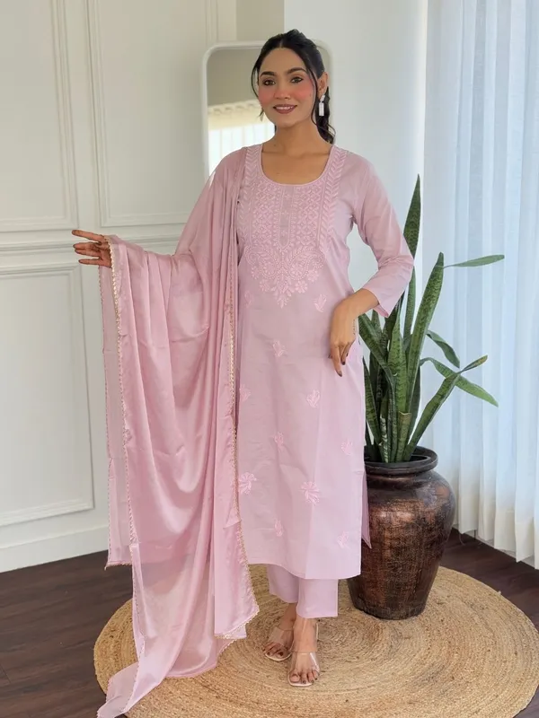 Orange_Pure_Cotton_Straight_Chikankari_Kurta_Set_For_Women
