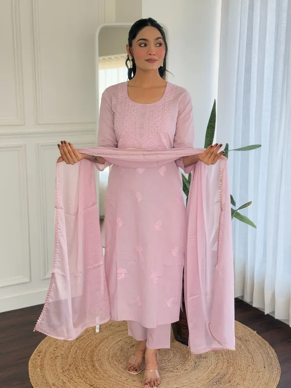 Orange_Pure_Cotton_Straight_Chikankari_Kurta_Set_For_Women