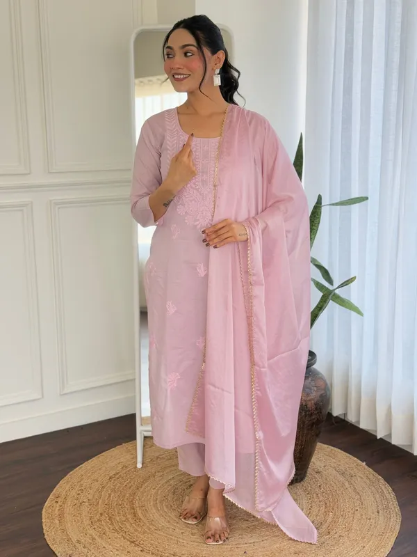 Orange_Pure_Cotton_Straight_Chikankari_Kurta_Set_For_Women