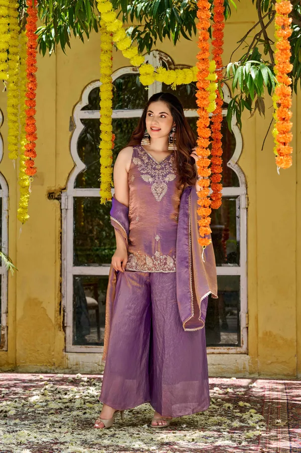 Purple_Satin_Sleeveless_Zari_Bead_Embroidered_Kurti_Palazzo_Set_For_Women