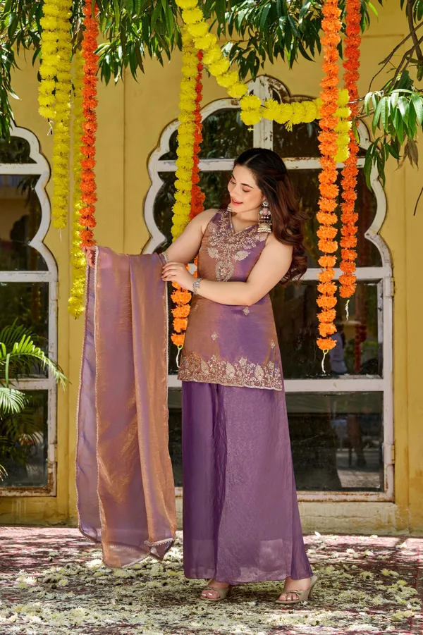 Purple_Satin_Sleeveless_Zari_Bead_Embroidered_Kurti_Palazzo_Set_For_Women