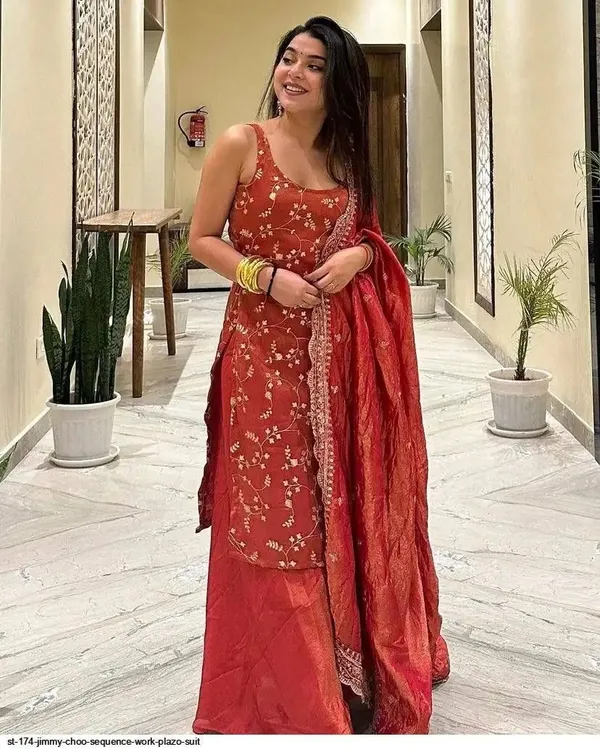 Orange_Chiffon_Anarkali_Sequin_Embroidered_Palazzo_Kurta_Set_For_Women