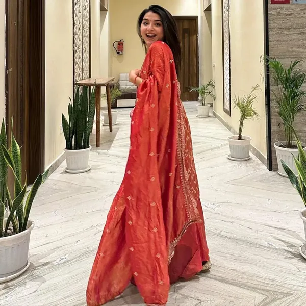 Orange_Chiffon_Anarkali_Sequin_Embroidered_Palazzo_Kurta_Set_For_Women
