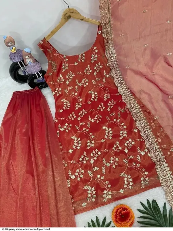 Orange_Chiffon_Anarkali_Sequin_Embroidered_Palazzo_Kurta_Set_For_Women